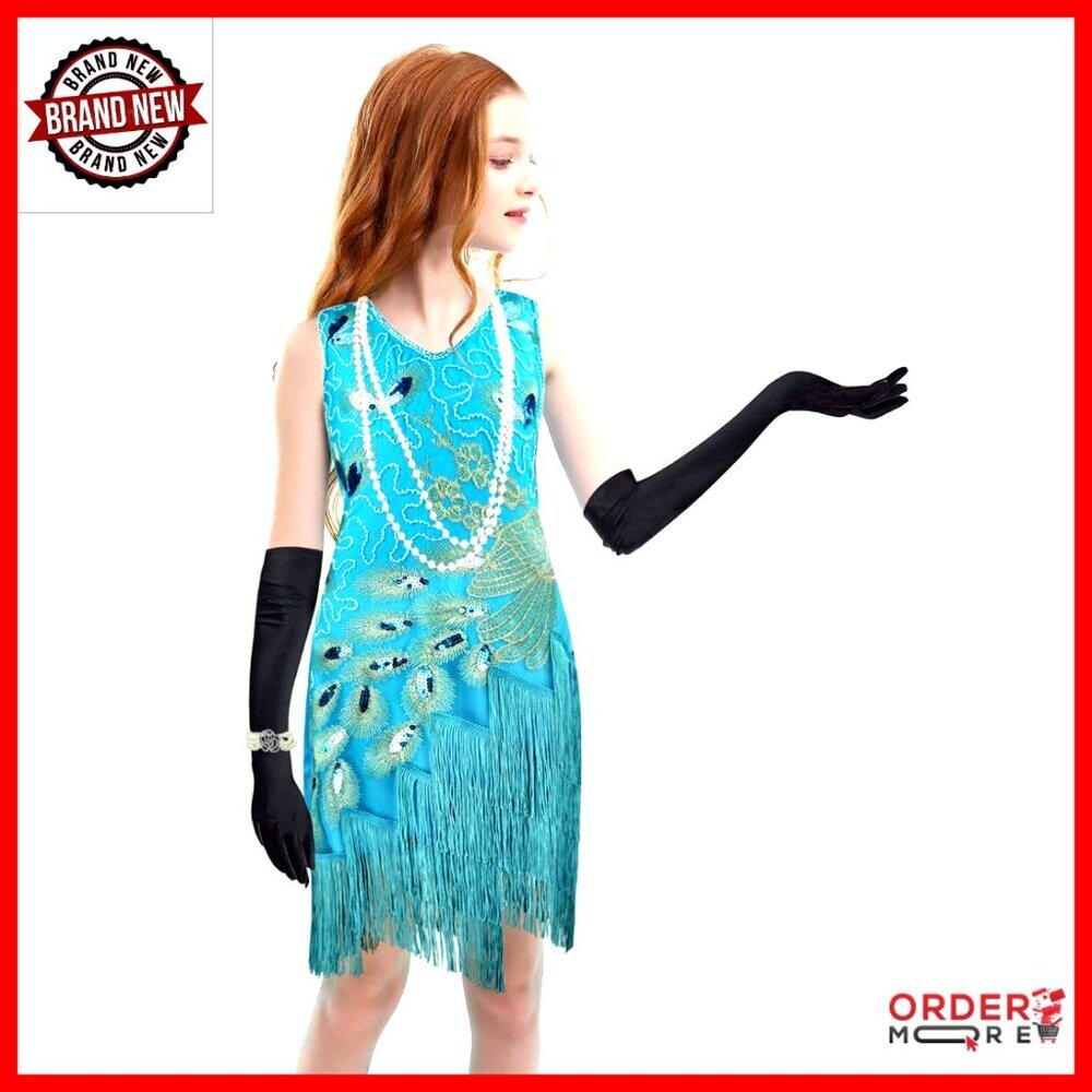 Girls Latin Dance Dress 1920s Flapper with Accessories Set Size 7+